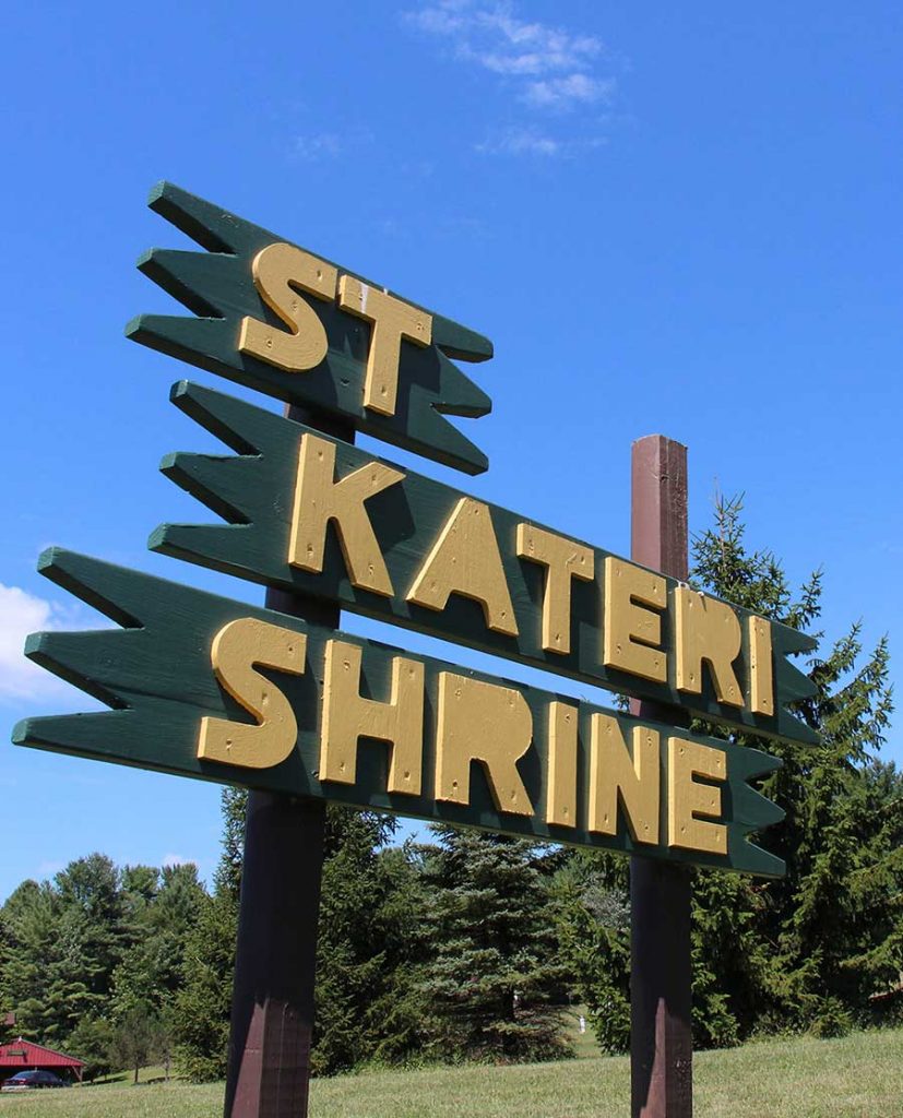 Sign at National Kateri Shrine in Fonda, New York